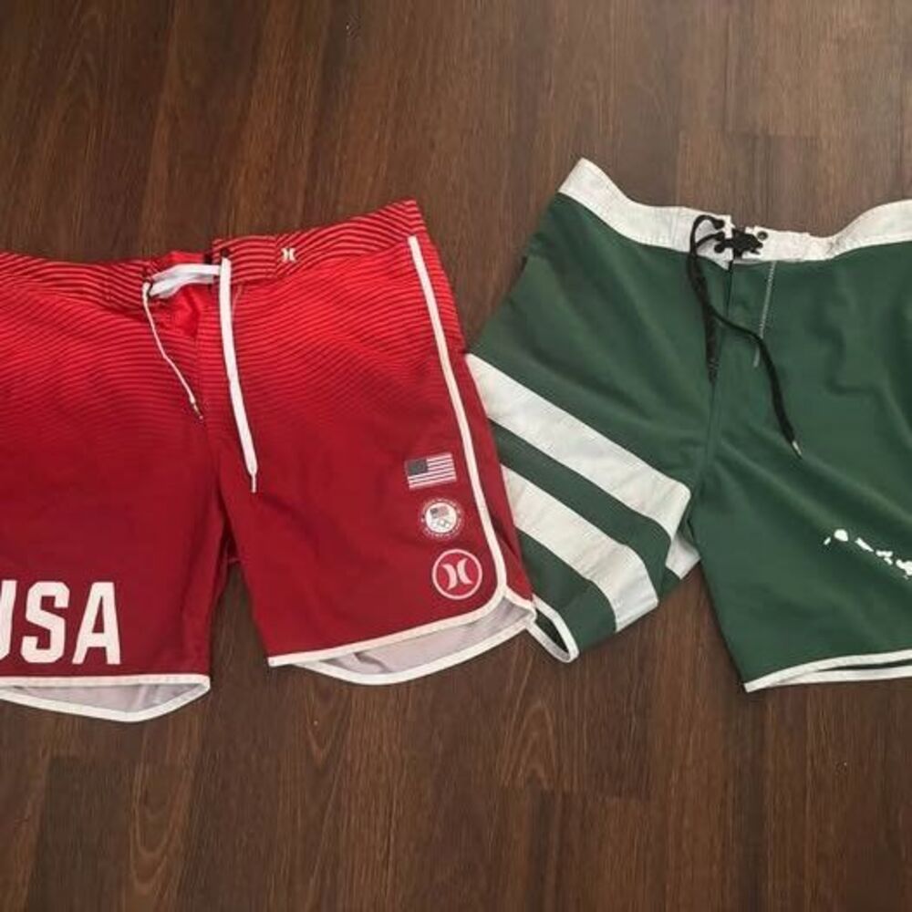 Hurley Mens Board Shorts 2 Pack USA Olympic Team Red & Hawaii Green Size 36